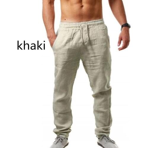 Casual Streetwear Elastic Waist Exercise Pant Mens Cotton Linen Pants Male Summer Breathable Solid Loose Color Linen Trousers