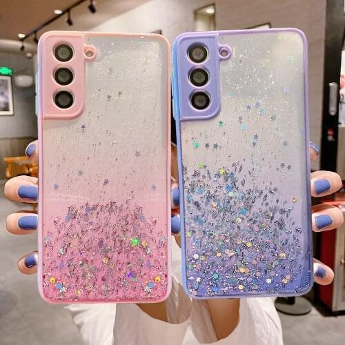 Gradient Glitter Phone Case For Samsung A32 A52 A72 S21 FE S20 FE A21S A50 A51 S20 Soft Epoxy Camera Protection Clear Back Cover