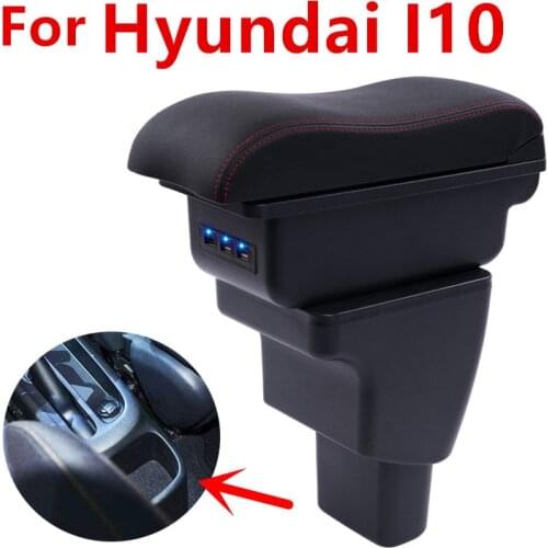 For Hyundai I10 armrest box central Store content Storage box armrest box with cup holder ashtray USB interface 2006~2017