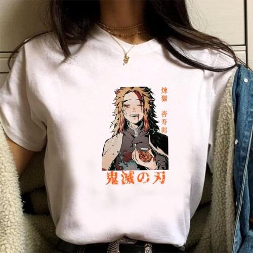 Cute Anime Demon slayer Rengoku Kyoujurou Creative Fashion Harajuku Summer Short-sleeve Male T-shirt