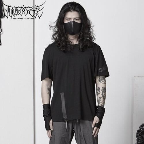 Punk design short-sleeved T-shirt, dark trendy male spring and summer hair stylist clothing personality Hong Kong style self-cul