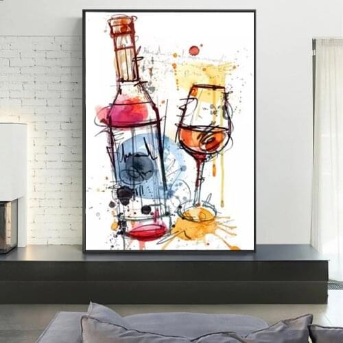 Graffiti Red Wine and Glass Creativity Canvas Painting Wall Art Picture Posters and Prints Abstract for Living Room Home Decor
