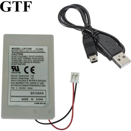 GTF 1800mAh Replacement Battery Power for Supply + USB Data Charger Cable Cord Pack for Playstation 3 PS3 Controller battery