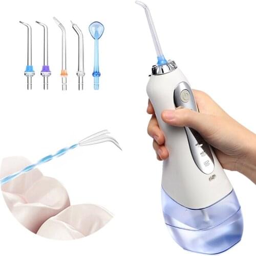 5 Modes Oral Irrigator Portable USB Rechargeable Water Jet Floss Tooth Pick 5 Jet Tip 300ml Water Tank Waterproof Teeth Cleaner