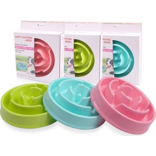 Candy Color Pet Dog Bowl Slow Feeder Plastic Anti Choking Puppy Cat Eating Dish Bowl Anti-Gulping Food Plate