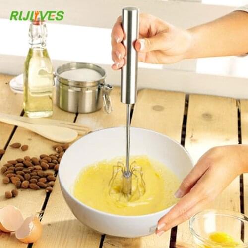 RLJLIVES Kitchen Tools Semi-automatic Eggbeater Manual Self Turning Stainless Steel Whisk Hand Mixer Blender Egg Tools