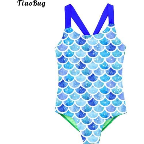 Summer Girls Kids Sleeveless One-Piece Mermaid Swimsuit Bodysuit Wide Shoulder Straps Swimwear Beach Jumpsuit