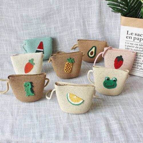 Cute Handmade Woven Baby Girls Mini Coin Purse Childrens Straw Mini Crossbody Bag Cute Kids Princess Accessories Shoulder Bag