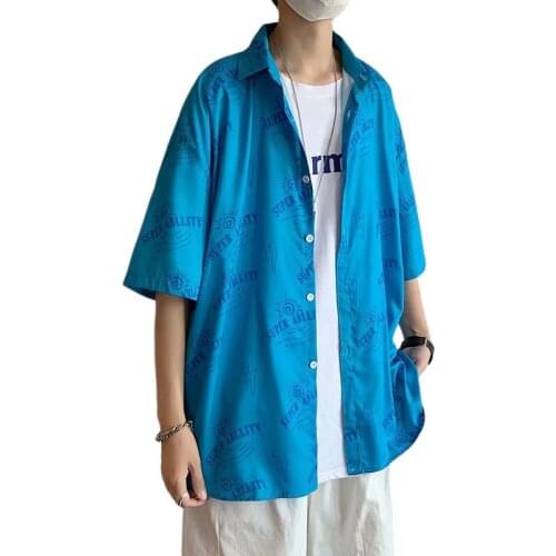 New Mens Shirts Streetwear Fashion Short Sleeve Shirts Men Casual Chic Men Clothing Printed Letter Turn-down Collar Shirts Men