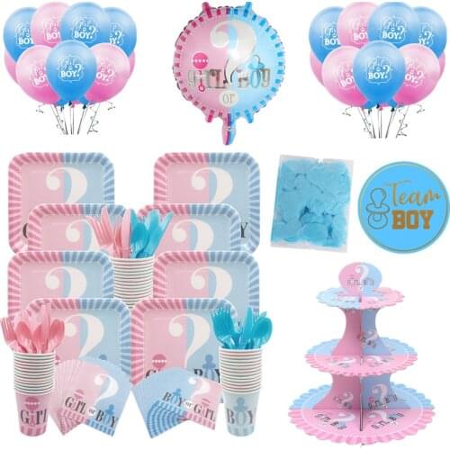 Boy Or Girl Party Supplies He Or She Gender Reveal Theme Disposable Party Plates Tableware Set Balloon Decoration Baby Shower