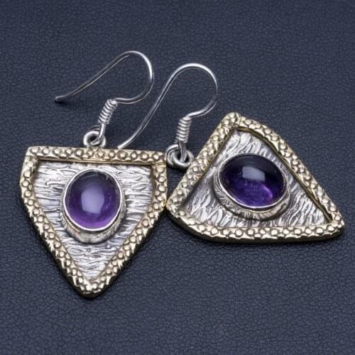 Natural Two Tones Amethyst Unique Punk Style 925 Sterling Silver Earrings 1 1/2" P1641