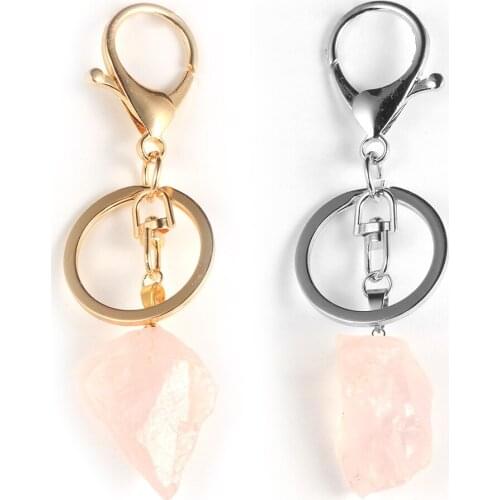 Irregular Original Pink Crystal Pendant Keychain BOHO Natural Stone Car Bag Charm Holder Quartz Key Chain