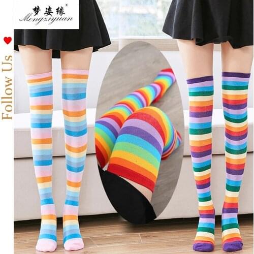Seven Color Striped Stockings Halloween Holiday Party Knee Socks College Style Student Rainbow Socks