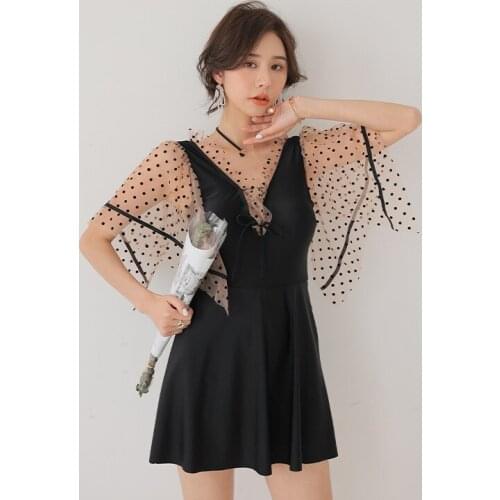 2021 New Korean Style Short Sleeve One Piece Swimsuit Women Solid Swimwear Monokini Swim Backless Bathing Suit