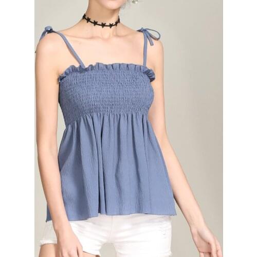 2019 Summer New Women Cami Blouse Elastic Spaghetti Strap Top Ruffles Sexy Cute Shirt High Quality Chemises Camisas