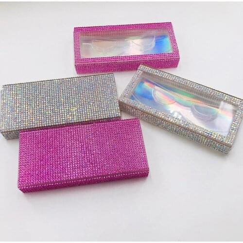 New Rhinestone Eyelash Cases 10pcs/lot 50pcs/lot Pink and Silver Natural Mink Lashes Box
