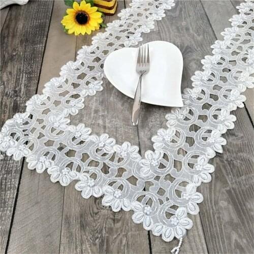 Pastoral Retro Rectangle Handmade Beaded Pendant Lace Coffee Tea Set Table Cloth Cabinet Refrigerator Cover Party Decoration