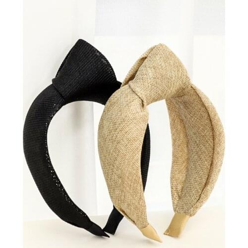 Women Girls Faux Straw Big Knot Hairband Headband Adult Hair Accessories