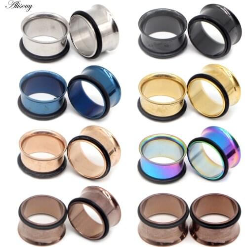 2PCS Surgical Steel Single Flare Flesh Hollow Tunnel Ear Plugs Expander Ear Stretchers Earring Gauges Body Piercing Jewelry