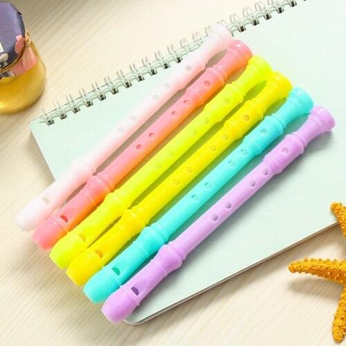 1 PCS Creative Candy Color Flute Whistle Can Blow Neutral Pen Black Student Neutral Pen Office Supplies Wholesale