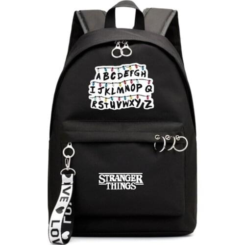 Stranger Things Backpack School Bags Mochila Travel Bags Laptop Ribbon Ring Circle Backpack Pink Black