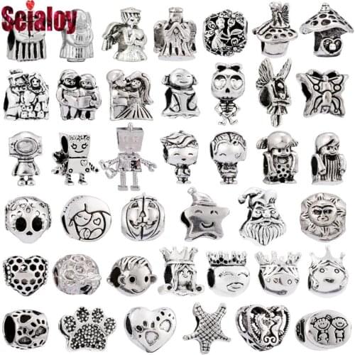 Seialoy Silver Color Angel Boy Girl Beaded Couple Married Beads Princess Prince Charm Fit Bracelet Jewelry Making Accessories