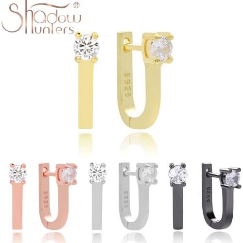 SHADOWHUNTERS High Quality 925 Sterling Silver Huggies Hoop Earrings Crystal Earrings Clear CZ For Women Piercing U Shape Hoops