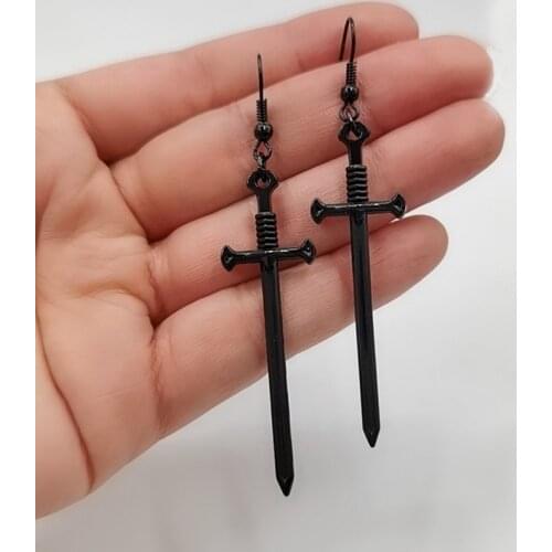 Gothic black color sword earrings and Silver sword classical Tarot Occult Dark jewelry send women fashion gift classics new