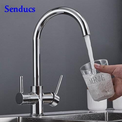 Senducs Healthy Kitchen Mixer Tap Dual Handle Brass Kitchen Sink Faucet Quality Brass Home Clean Water Kitchen Mixer Faucet