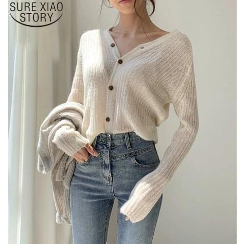 2021 Knit Sweater Female Button Cardigans Sweater Women Fashion V Collar Spring Slim Thin Hollow Cardigan Coat Sweaters 12234