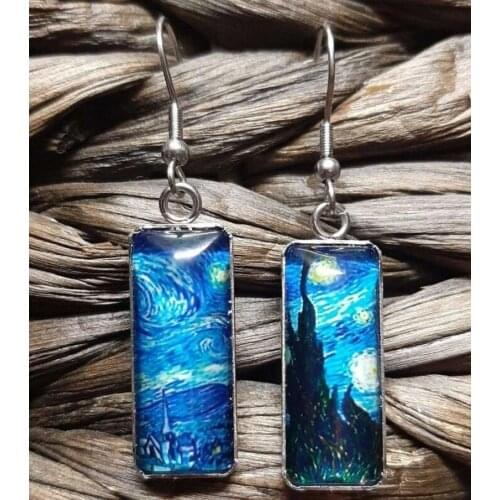 2021 Wholesale Fashion Art Style Van Gogh Painted Starry Sky Time Women Earrings Anniversary Temperament Earring Party Gift
