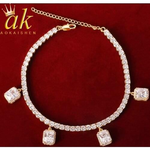 With White Crystal 4mm Tennis Chain Bracelet Hip Hop Jewelry Gold Color Men Women Link adjustable