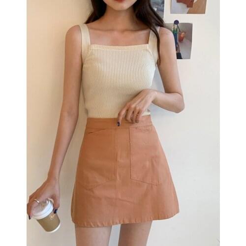 The Latest Spring and Summer Women Rib Knit Casual Elegant Vest Casual Sleeveless Solid Color Slim-Fitting Short Inner Vest