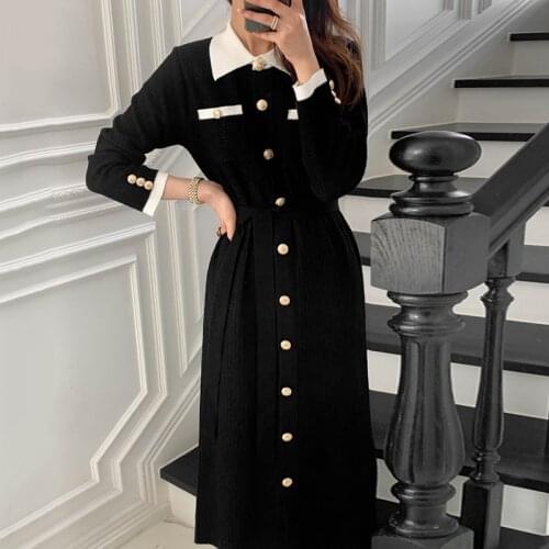 Sweater Dress for Women Elegant A-Line Slim Dress Vintage Dresses Women knitted Long Sleeve Spring Autumn Design Sexy Party 2021