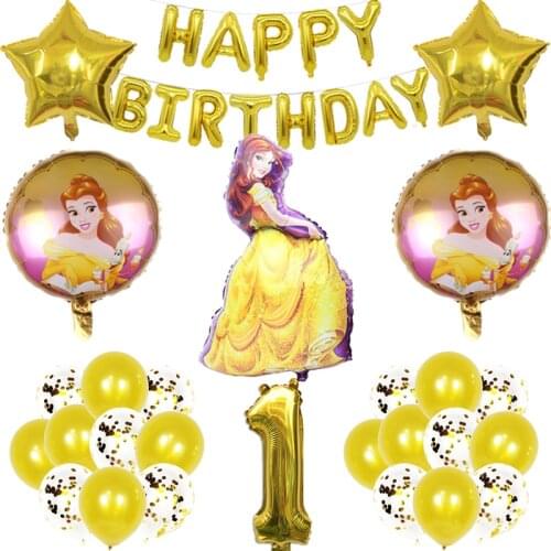 1 set Beauty And The Beast helium balloons 32inch number Baby shower girl foil globos birthday party decorations kids toys globs