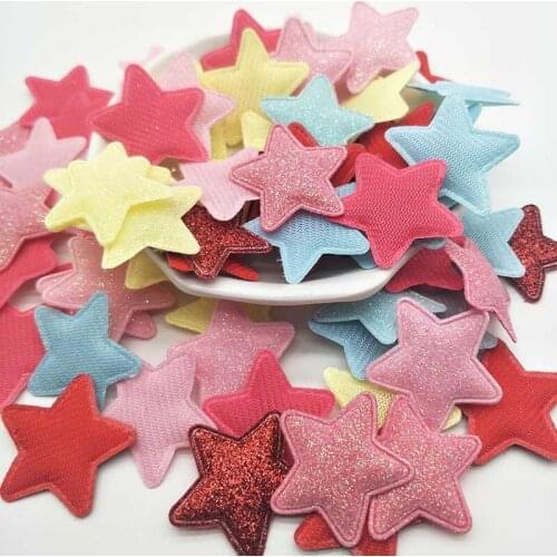100pcs/lot 3.3cm Glitter Star Padded Appliques For Baby Clip Accessories DIY Kid patches and Cake Insert Cards