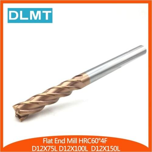 12mm 1PCS HRC60 4F D12X75L 100L 150L Solid Carbide Straight Shank Spiral Flat Endmills CNC Lathe Metalworking Cutting Tools