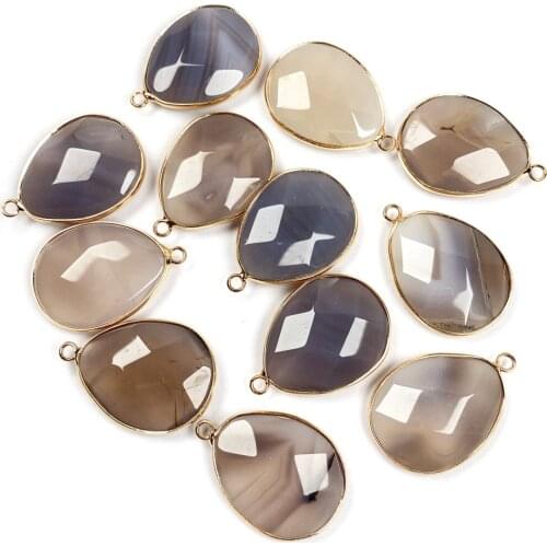 2020 Natural Stone Pendant grey agates Water drop shape Pendants charms for Jewelry making DIY Necklaces Accessories size23x33mm