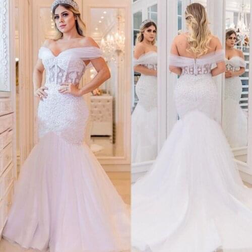 2021 African Illusion Wedding Dresses Beaded Mermaid Bridal Gown Plus Size Sexy Bride Trumplet Backless robes de Saudi