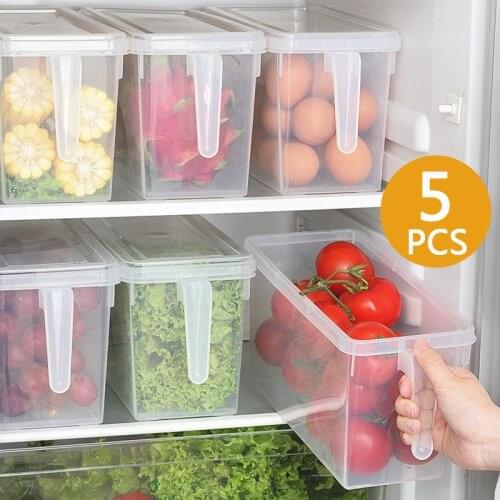 5pcs New Kitchen Storage Box Food Vegetable Storage Container Storage Fridge fresh-keeping Spacer Layer Storage Box with Lid 4L