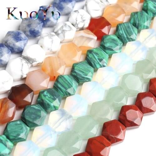 8x8mm Natural Turquoises Agates Unakite Stone Beads Faceted Hexagon Shape Loose Spacer Beads For Jewelry Making DIY Bracelet