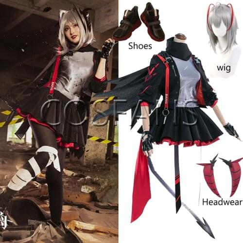 Anime! Arknights W Medic Battle Suit Lovely Uniform Cosplay Costume Halloween Outfit Dailydress For Women Wig and shoes Headwear