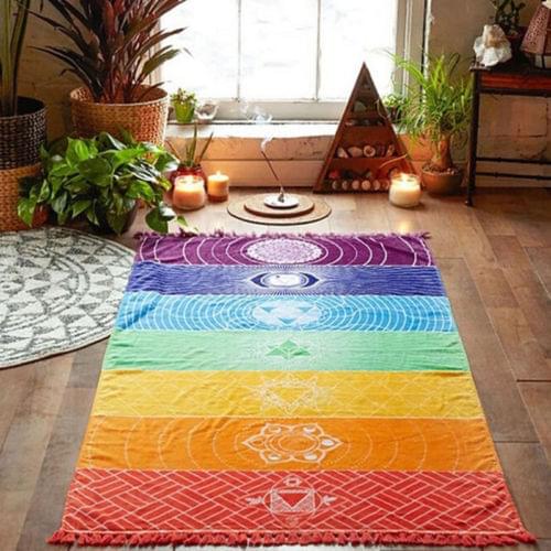 Bohemia Wall Hanging Blanket Summer India 7 Chakra Colored Rainbow Stripe Tapestry Home Decoration