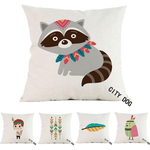 Tribe Woodland linen Fox cartoon boy leaves pillow case Cushion cover Hotel office bar car sofa pillow cushion covers