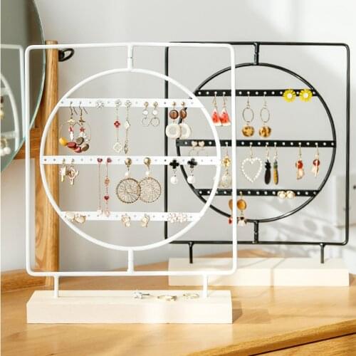 Rotating 50 Holes Wood Earrings Organizer Jewelry Holder Necklace Bracelet Rack 3 Layers Jewelry Display Stand Jewelry Packaging