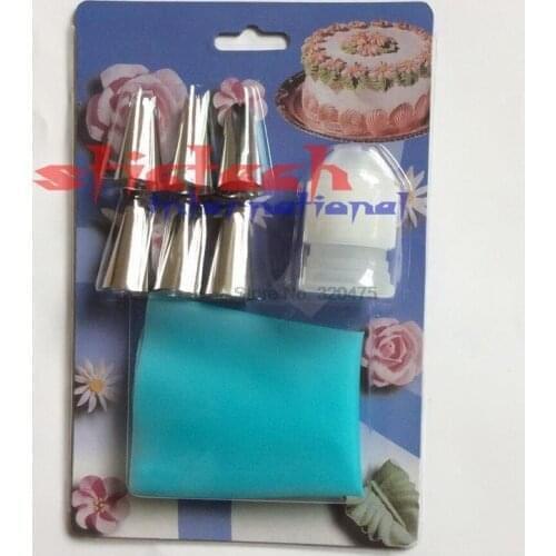 By dhl or ems 100 sets Silicone Icing Piping Cream Pastry Bag + 6 Stainless Steel Nozzle Set DIY Cake Decorating Tips Set