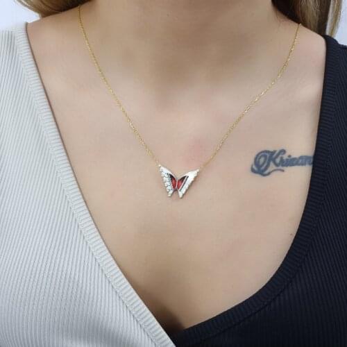 Enamel 2 Piece Butterfly 925 Sterling Silver, Gold, Rose Plated Necklace For Women Girls Handmade Jewelry Elegant Minimalist