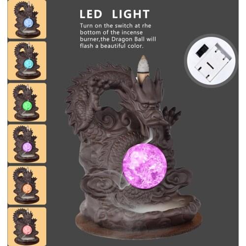 6-Color Change Incense Burner Ceramic Handmade Backflow Incense Burner Creative Dragon Smoke Waterfall Incense Holder Censer