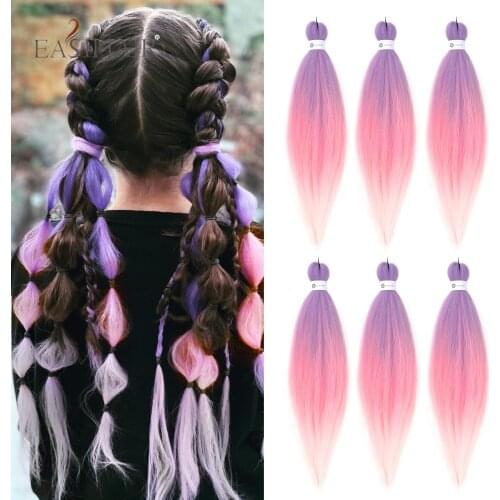 EASIHAIR 6pc Pink Purple Blonde Ombre Color Glowing for Hair Bulk Wholesale Synthetic Hair Extension Twist Jumbo Braiding Hair