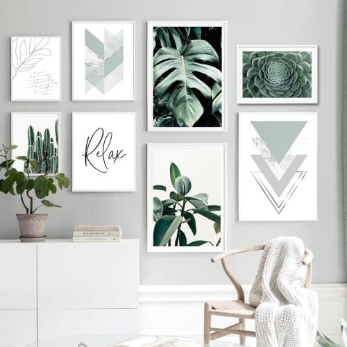 Monstera Cactus Plant Leaf Abstract Quote Wall Art Canvas Painting Nordic Posters And Prints Wall Pictures For Living Room Decor